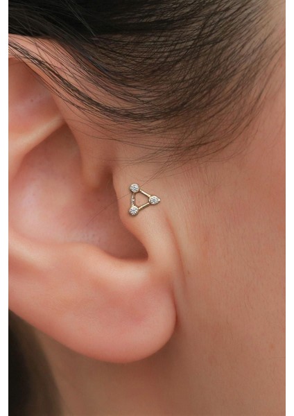 14 Ayar Altın Beyaz Taşlı Üçgen Tragus Piercing indirimleri