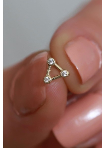 14 Ayar Altın Beyaz Taşlı Üçgen Tragus Piercing