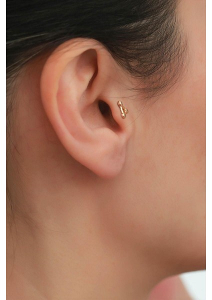14 Ayar Altın Beyaz Taşlı Üçgen Tragus Piercing