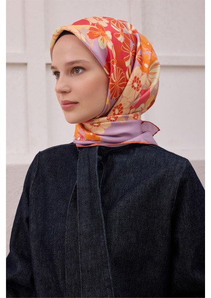 Lila Çiçek Desen %100 Twill İpek Eşarp 4220 - 53 fiyatları