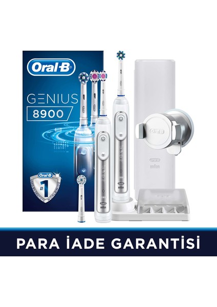 Oral-B Genius 8900 2'li Şarj Edilebilir Diş Fırçası Beyaz Renkli Dairesel Temizlik Özelliği