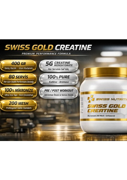 Swiss Gold Kreatin 400 gr %100 Saf Monohidrat Türkiye Menşeli 80 Servis fırsatları