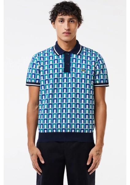 Erkek Monogram Polo Yaka Triko Tişört Beyaz fiyatları
