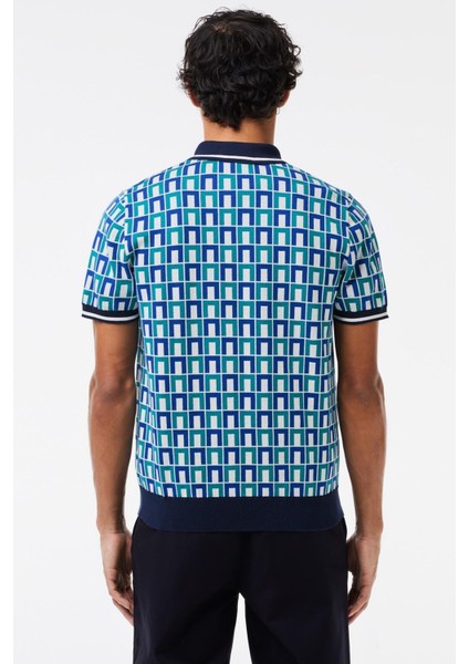 Erkek Monogram Polo Yaka Triko Tişört Beyaz modelleri