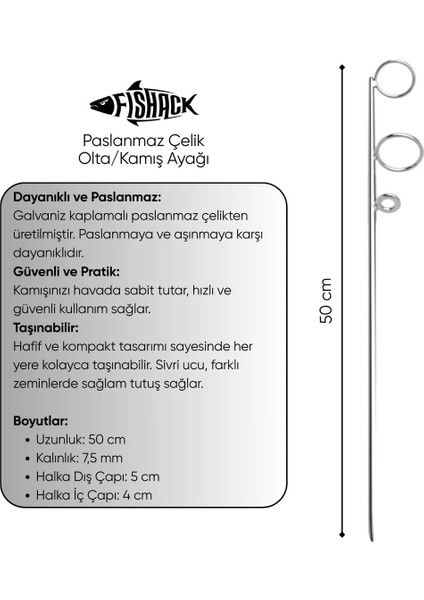 Olta Kamış Ayağı - Paslanmaz Çelik - Fishack - Galvaniz Kaplamalı - 10'lu