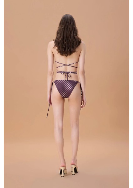 Studio Kahve Bikini Takımı Çapraz Bağlamalı Kalp Detaylı Puantiye Deseniyle Şık SS6054 fırsatları
