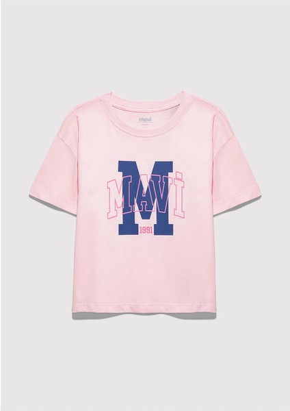 M Logo Baskılı Pembe Tişört 7610390-71007