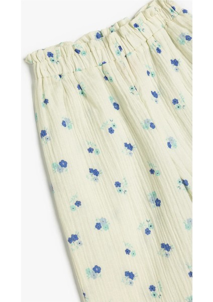 Çiçekli Pantolon Geniş Paça Beli Lastikli Pamuklu modelleri