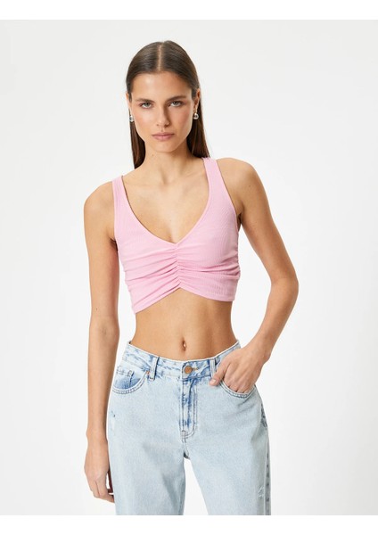 Drapeli V Yaka Crop Üst Kolsuz Slim Fit modelleri