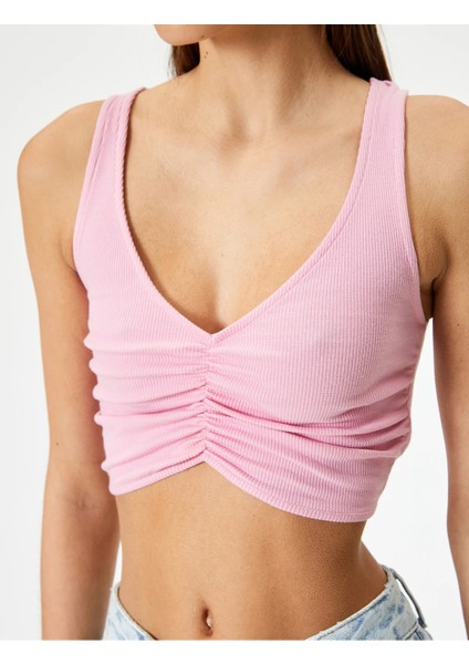 Drapeli V Yaka Crop Üst Kolsuz Slim Fit indirimleri