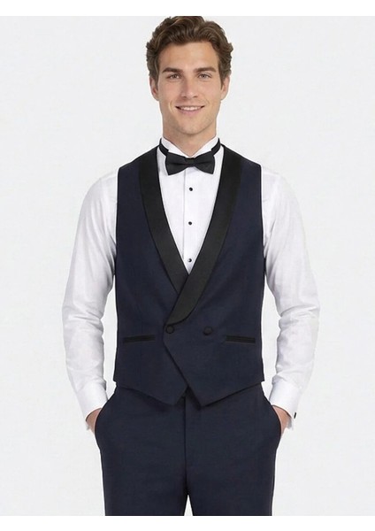 Saks Fitted Fit Şal Yaka Klasik Yelek