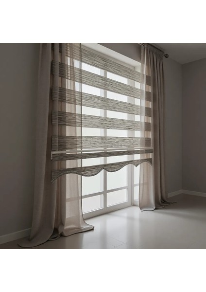 Ramazan Yılmaz Güneş Gri Zebra Perde Etek Dilimli Polyester Kumaş 115 x 200 cm Pilesiz