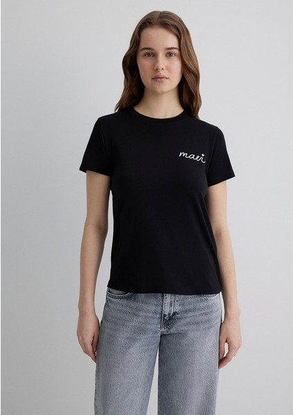 Mavi Logo Baskılı Siyah Tişört 1612962-900 fırsatları