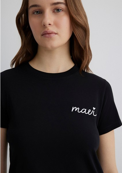 Mavi Logo Baskılı Siyah Tişört 1612962-900