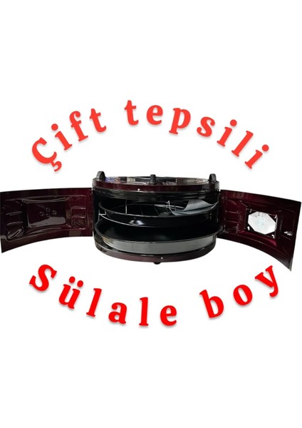 Kover Sülale Boy Termestatlı Bordo Çift Tepsili Davul Fırın 45 lt Emaye İç Gövde ile Mükemmel Isı Yalıtımı