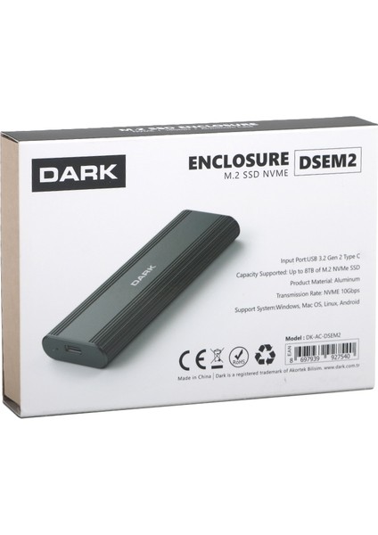 10Gbps USB 3.2 Gen2 Type-C, Max.8TB M.2 NVMe Uyumlu, 2230/2280 SSD Destekli, Vidasız Montaj&Kolay Kurulum, Alüminyum Type-C Disk Kutusu (DK-AC-DSEM2) fiyatları