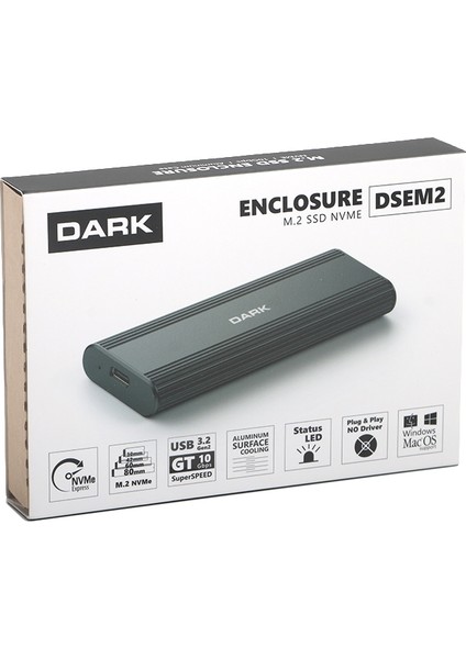 10Gbps USB 3.2 Gen2 Type-C, Max.8TB M.2 NVMe Uyumlu, 2230/2280 SSD Destekli, Vidasız Montaj&Kolay Kurulum, Alüminyum Type-C Disk Kutusu (DK-AC-DSEM2)