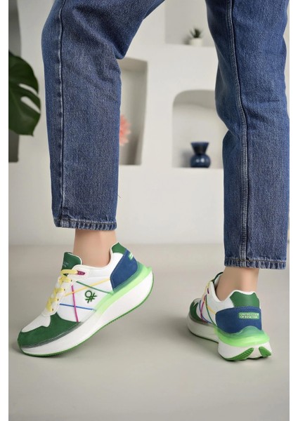 10044 Beyaz Yeşil Memory Foam Kadın Sneakers fırsatları