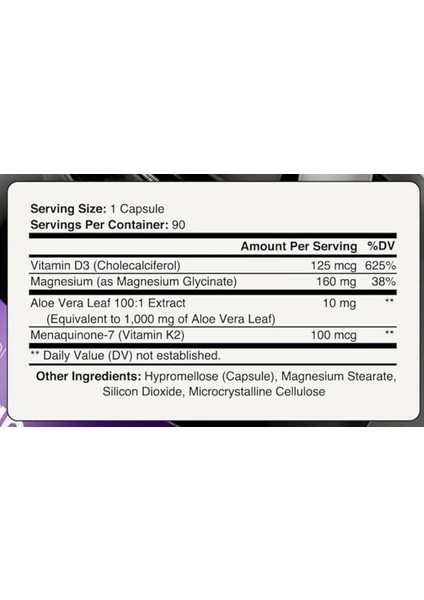 Magnesium Chelated Glycinate 1160MG + Aloe Vera, D3 K2 Complex 90 Capsules - High Absorption. modelleri