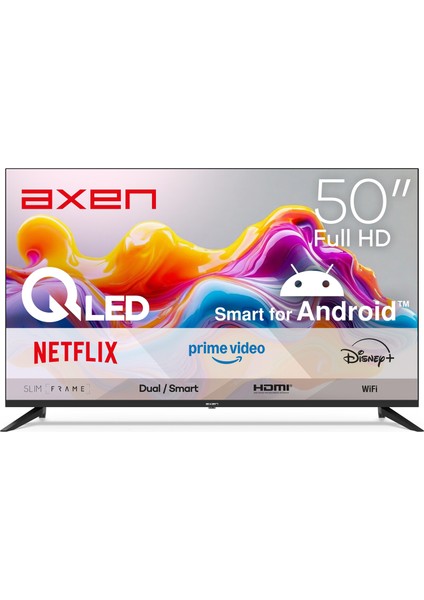 Axen AX50QFPRL-A14S 50" 126 Ekran Uydu Alıcılı Full Hd Android Smart QLED Tv - Siyah
