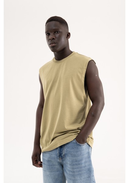 Erkek Oversize Bisiklet Yaka Basic Atlet Küf Yeşili modelleri