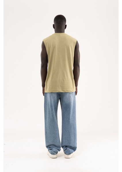 Erkek Oversize Bisiklet Yaka Basic Atlet Küf Yeşili