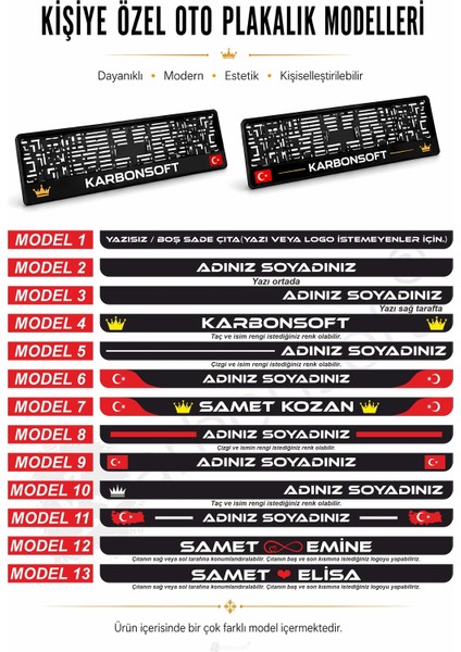 Karbonsoft Kişiye Özel Isimli 2 Adet Araç Logo Kabartmalı Siyah Plakalık