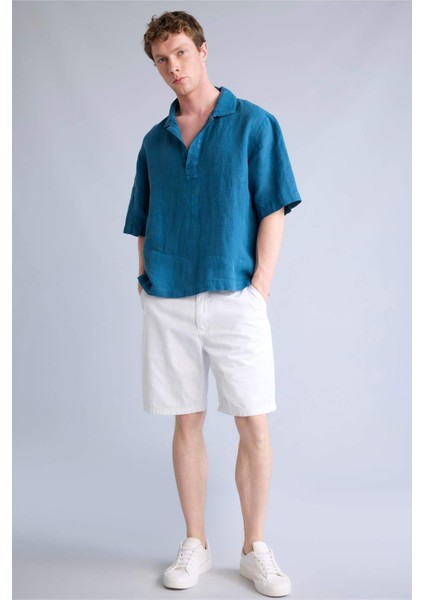%100 Keten Regular Fit Polo Yaka Kısa Kollu Basic Gömlek G0858AX26SM fiyatları