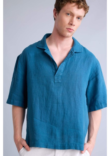 %100 Keten Regular Fit Polo Yaka Kısa Kollu Basic Gömlek G0858AX26SM modelleri