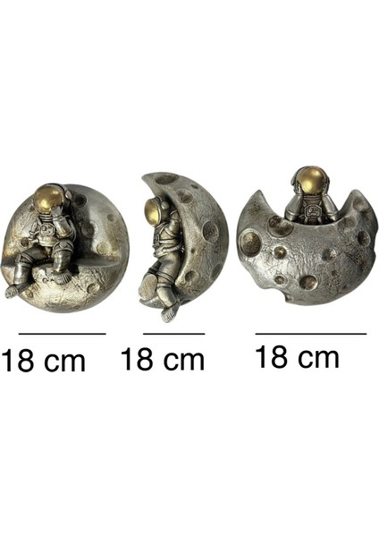 Astronot Ay Üzerinde Dekoratif Biblo – Modern Masa Üstü Obje 18 cm modelleri