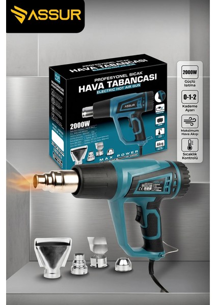 2000 Watt 2 Kademeli 4 Başlıklı Sıcak Hava Tabancası