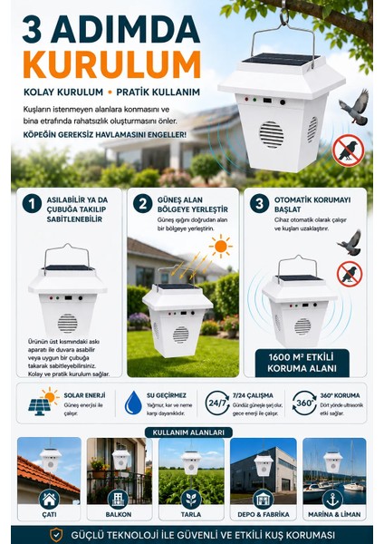 Güneş Enerjili Solar Kuş Kovucu (1600 m2) fırsatları
