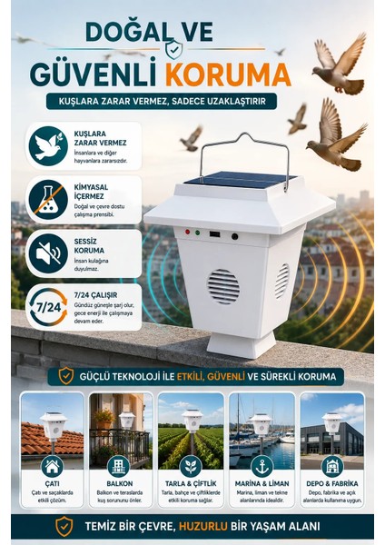 Güneş Enerjili Solar Kuş Kovucu (1600 m2)