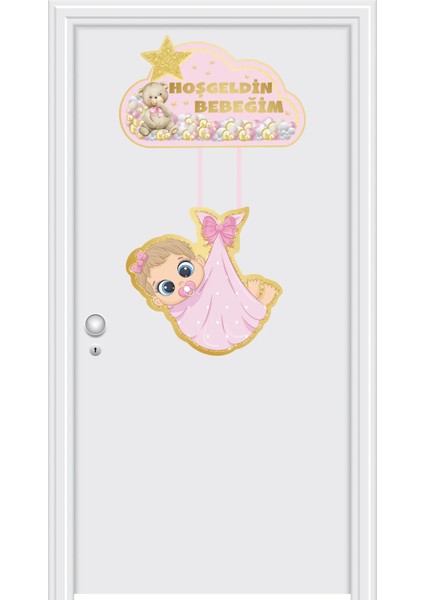 Hoşgeldin Bebeğim Pembe Kapı Süsü Karton 35*60 cm fiyatları