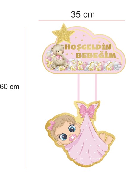 Hoşgeldin Bebeğim Pembe Kapı Süsü Karton 35*60 cm modelleri