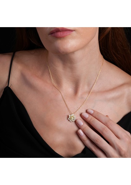 Topaz Taşlı Lotus Altın Kaplama Kolye KLY27 fiyatları