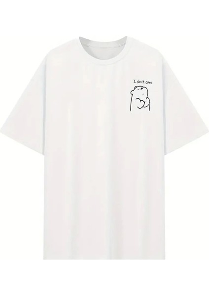 Baskılı Oversize Bisiklet Yaka T-Shirt - Beyaz modelleri