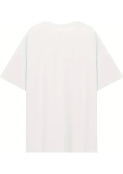 Baskılı Oversize Bisiklet Yaka T-Shirt - Beyaz fırsatları