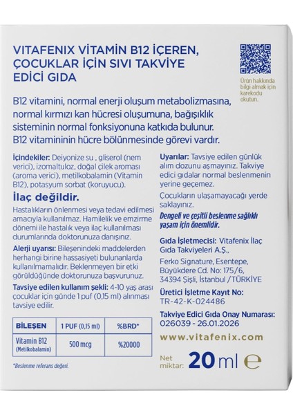 Kids B12 Sprey 20 ml 133 Puf fiyatları