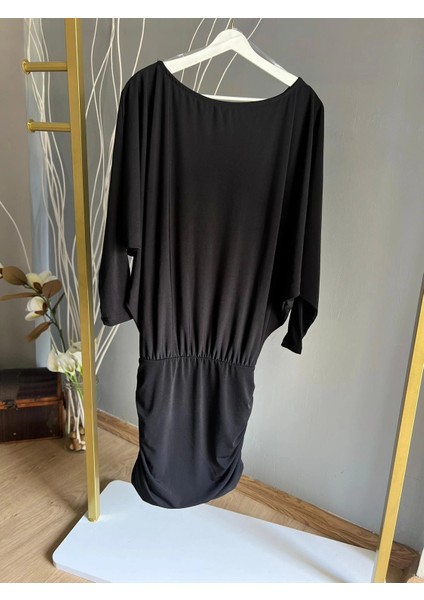 Mini Drape Etekli Elbise (Siyah) indirimleri