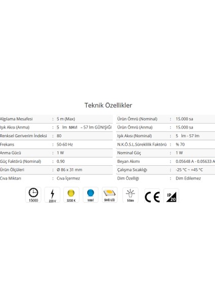 Ct-5170 Sensörlü Ledli Koridor Armatür Günışığı 1 Watt Modern Tasarım İç Mekan Aydınlatma modelleri