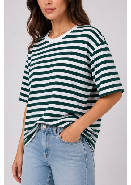 Kadın Çizgili Oversize Tişört modelleri