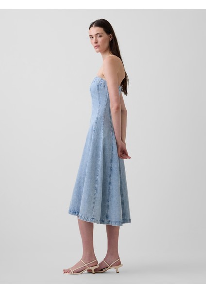 Kadın Açık Mavi Denim Midi Elbise indirimleri