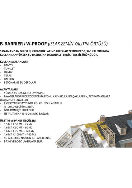 Water shield B-Barrier 90 gr Nem Bariyeri Buhar Dengeleyici Örtü Yırtılma Dayanımlı ve Nefes Alabilen indirimleri