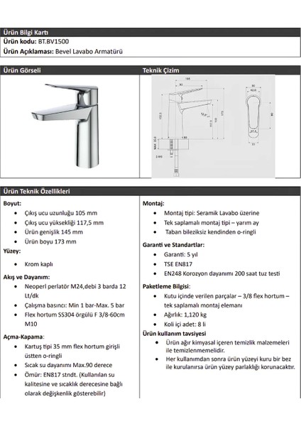 Bevel Batarya Seti 3’lü Banyo-Lavabo-Eviye