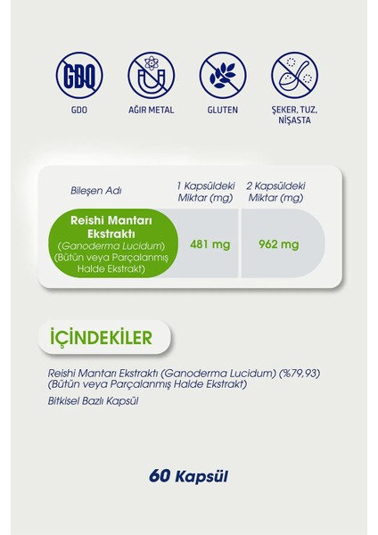 Reishi Mantarı Ekstraktı - 60 Kapsül indirimleri