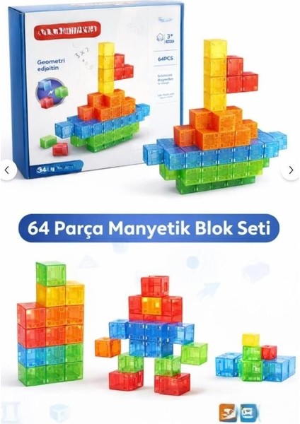 Magnet Küp Yapı Blok Seti 64 Parça - SH59838 fiyatları