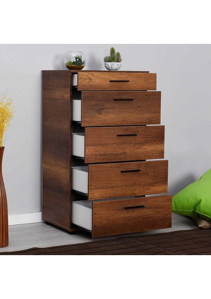 Adore Trendline 5 Çekmeceli Şifonyer Oslo Ceviz Renk 60 cm Modern Tasarım ve Ergonomik Kullanım fiyatları