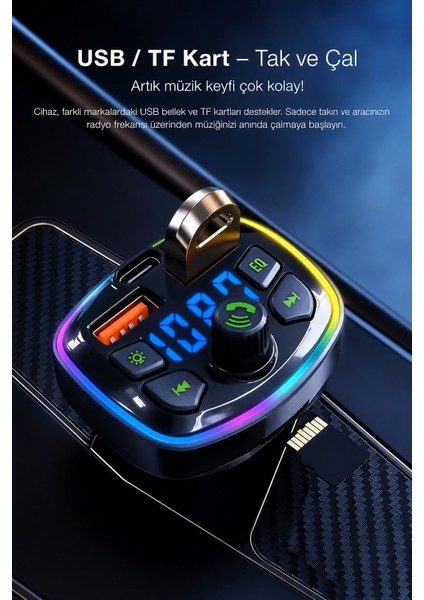 Bluetooth Araç Çakmaklık FM Transmitter | 48W PD Hızlı Şarj | Çift Mikrofon | Araç Şarj Cihazı fiyatları