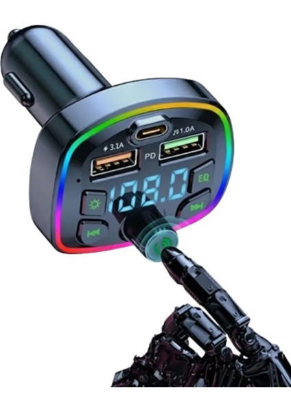 Bluetooth Araç Çakmaklık FM Transmitter | 48W PD Hızlı Şarj | Çift Mikrofon | Araç Şarj Cihazı